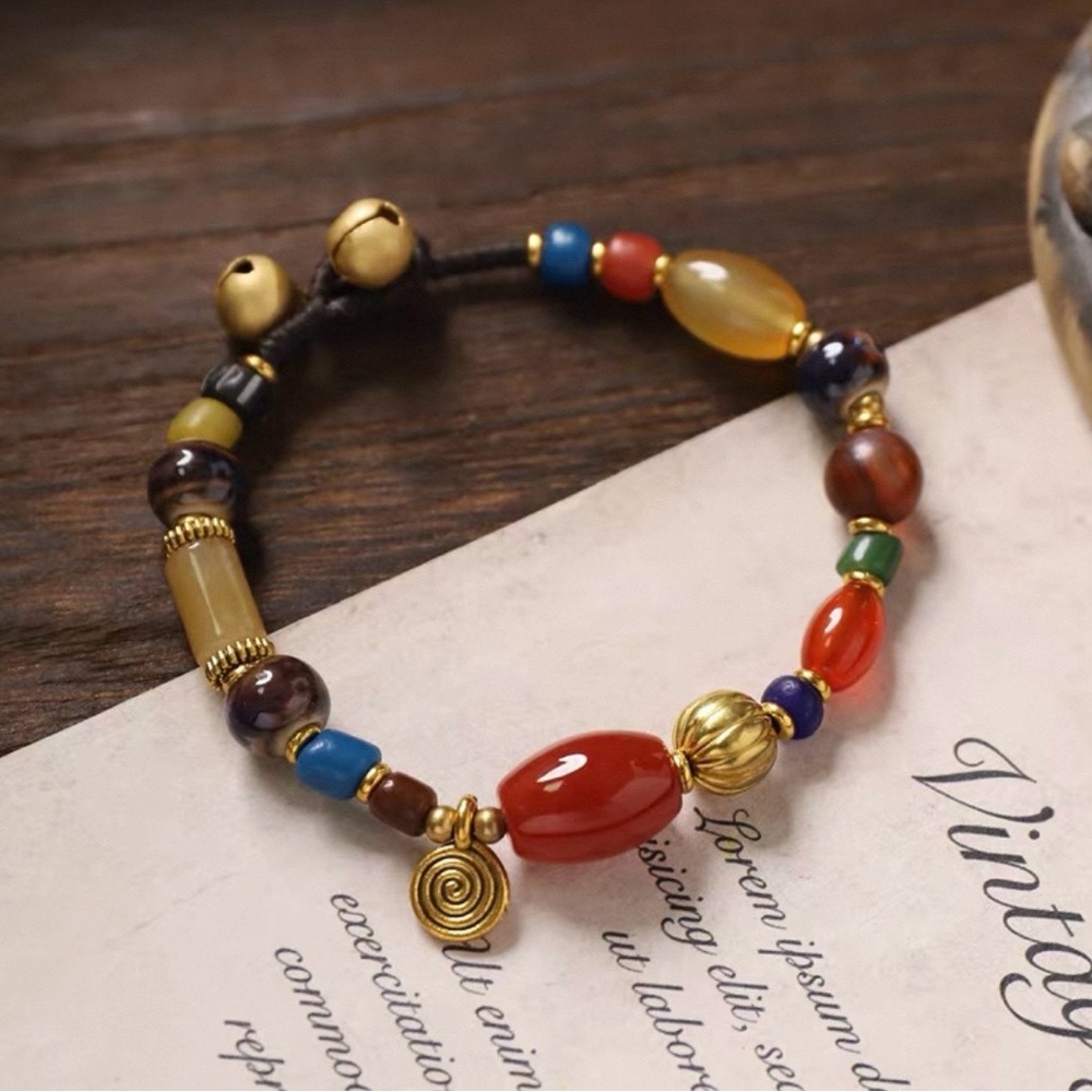 Bohemian Multicolor Beaded Bracelet with Gold Accents